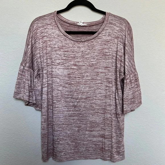 Loft Lounge Heathered Pink Bell Sleeve Top - Picture 1 of 4